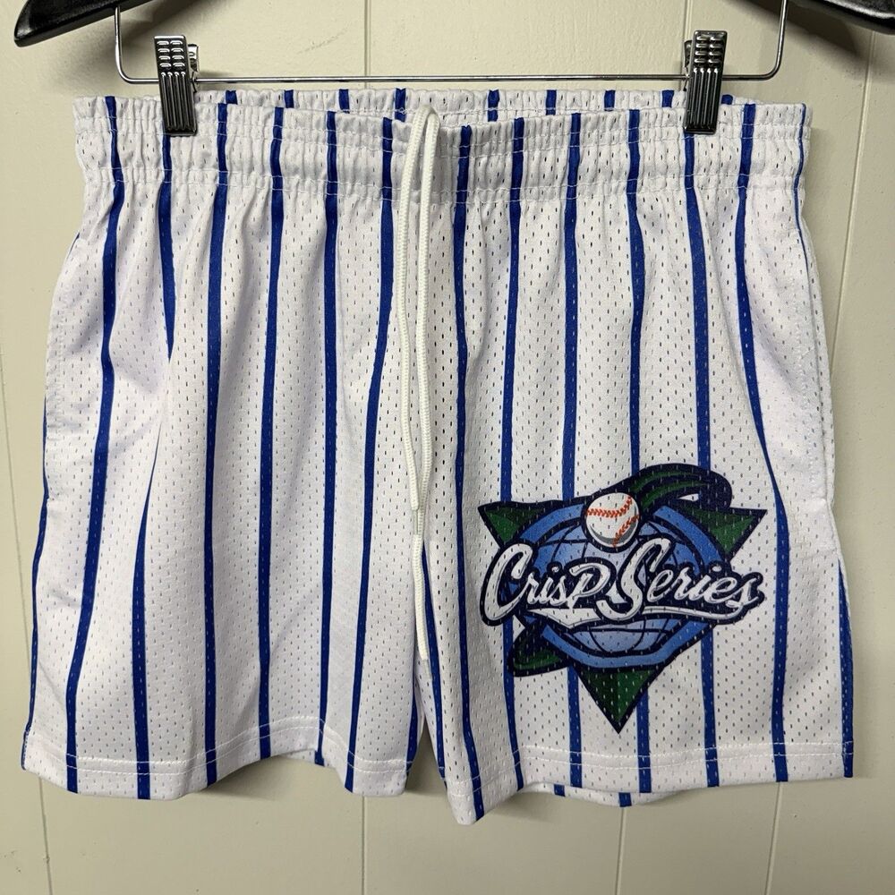 CrisP NYC "Crisp Series" Mesh Shorts White Blue Pinstriped Design Men S NWT